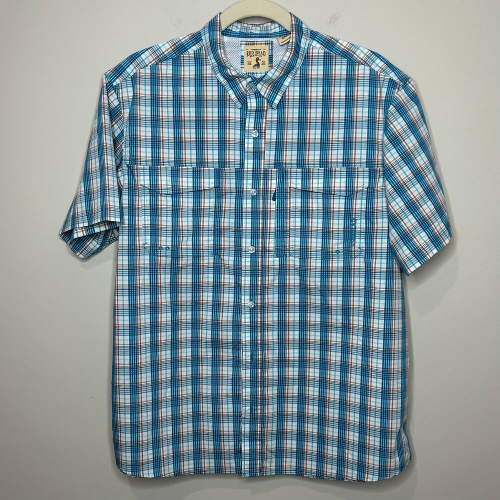 Red Head Plaid Button Down Shirt Size 2XL Short Sleeves Vented Bass Pro Shops